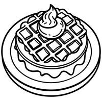 Delicious Bacon Pecan Waffles with Maple Pecan Sauce and Whipped Cream vector