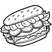 Close-Up of a Delicious Sub Sandwich with Bacon. Pickles. and Lettuce vector