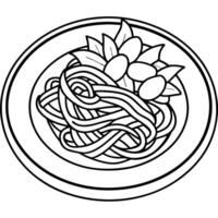 Close-up of a plate of spaghetti with bacon. parmesan. and basil. vector