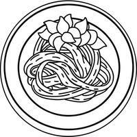 A Plate of Creamy Spaghetti With Bacon and Basil on a Wooden Table vector
