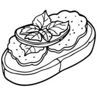 Bruschetta with prosciutto and cream cheese on wooden table.Macro. vector