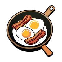Delicious Sunny Side Up Eggs With Crispy Bacon in a Cast Iron Pan vector