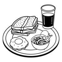 Full american breakfast isolated on white. top view. copy space. vector