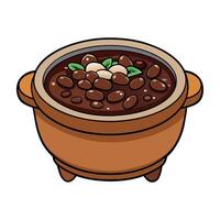 Brazilian feijoada in a ceramic bowl on a rustic wooden background vector