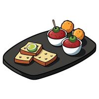 Italian appetizer selection snack board on dark background.Macro. vector