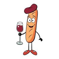 French baguette with ham and cheese served with a glass of red wine vector