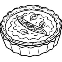 Close-up of a cheese and bacon filled quiche on a dark concrete table. vector