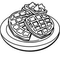 A platter of waffles atop a table. garnished with crispy bacon on top vector