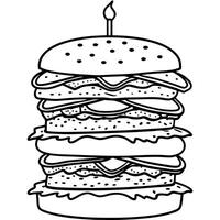 A towering double-decker burger with multiple patties and toppings. vector