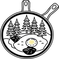 Cast Iron Pan With Sunny Side Up Eggs and Bacon in a Forest Clearing vector
