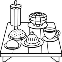 Breakfast table scene featuring haggis on a white wood background vector