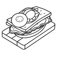 A sandwich with bacon. egg. and avocado on a wooden cutting board vector