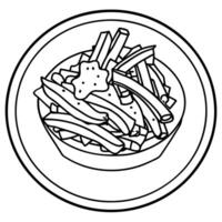 Loaded French fries with bacon. cheese sauce. and spring onion. vector