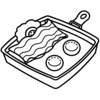 A baking tray with sizzling bacon and eggs for a hearty breakfast vector
