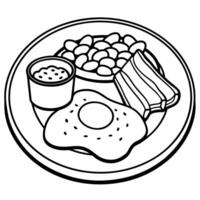 Full English Breakfast with Fried Eggs. Bacon. Beans and Toast. vector