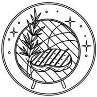 Grilled beef steaks with rosemary and spices on barbecue grill vector