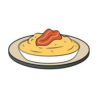A plate of creamy mashed potatoes topped with crispy bacon strips vector