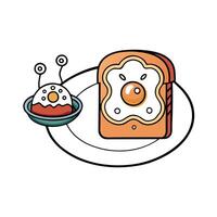 A plate with a piece of toast topped with bacon and an egg. AI. vector