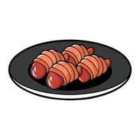 Bacon wrapped scallops on a plate isolated on black background vector