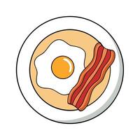 Fried egg and bacon on a plate on a white background top view vector