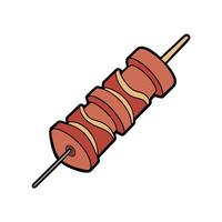 Bacon wrapped beef skewers served with a spicy chimichurri sauce vector