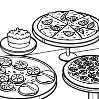 A close-up shot of various pizzas on a table. ready for serving vector