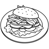 Juicy Cheeseburger With Bacon and Fresh Vegetables on a Plate vector