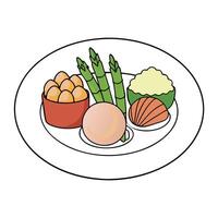 Fried eggs with bacon and tomato sauce on a black background. vector
