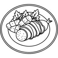 Bacon wrapped pork tenderloin with potato and veggies on plate vector