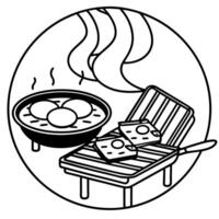 Bacon and eggs cooking on a griddle outside in natural light. vector