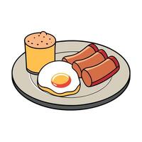 Breakfast platter with scrambled eggs. bacon. sausage. and toast vector