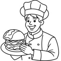 Chef in gloves preparing beef burger with bacon and lettuce vector