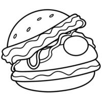Burger with fried egg and bacon isolated on a white background. vector