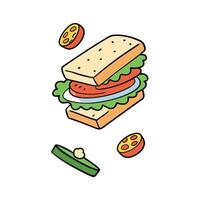 A deconstructed sandwich with ingredients floating above bread vector