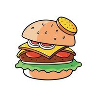 Burger with beef patty. bacon. fried egg and vegetables. vector