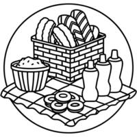 A rustic picnic featuring a variety of bacon wrapped treats vector