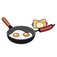 Frying eggs with bacon and fresh pepper for morning meal vector