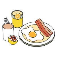 Delicious breakfast spread with eggs bacon and lemon wedges vector