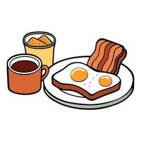 Delicious Breakfast with Fried Eggs. Bacon. Toast and Coffee vector