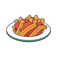 Loaded fries with bacon. cheese. ground beef. and chives. vector