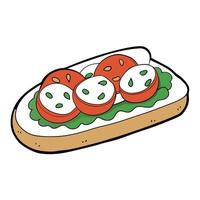 Gourmet Open-Faced Sandwich with Mozzarella and Tomatoes vector