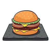 Delicious double cheeseburger with bacon on a slate platter vector