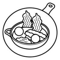 Eggs and bacon cooked in a cast iron pan in a rustic setting vector