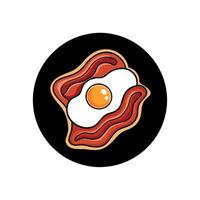 Crispy bacon with egg on top. black and blurry background vector