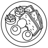 A plate of breakfast with toast. eggs. bacon. and tomatoes. vector