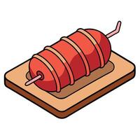 Grilled pork wrapped in bacon with garnish on wooden board vector