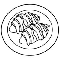 Bacon wrapped scallops with a butter sauce on a white plate. vector