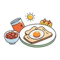 Breakfast. eggs. sunny side up. bacon. toast. beans. tomatoes vector