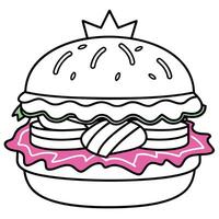 Cheerful burger on a yellow backdrop. bursting with toppings vector