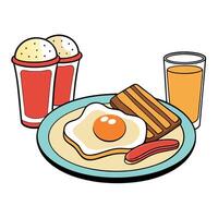 Fried Eggs with Bacon. Toast. and Juice. Delicious Breakfast vector